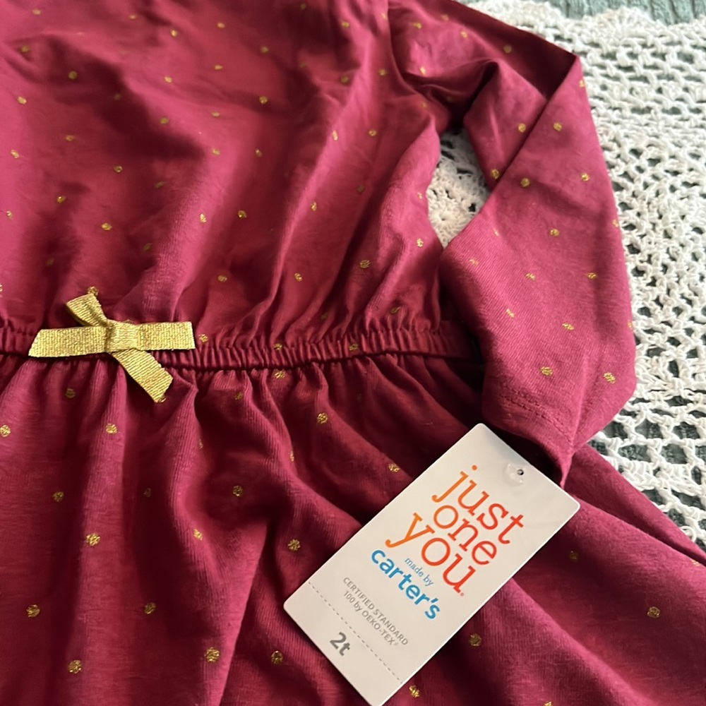 Girls Just one you.  Made by Carters maroon with gold spots. Size 2T - Picture 2 of 6